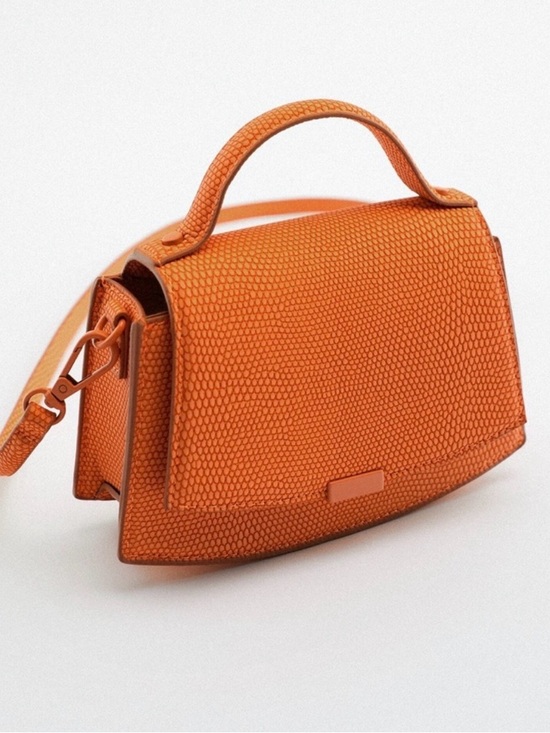 Zara Handbags - Zara Orange Embossed Crossbody Top-Handle Bag